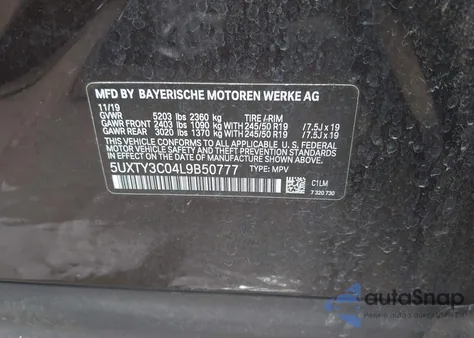 2020 BMW X3 Sdrive30I из США, поврежденный, VIN 5UXTY3C04L9B50777